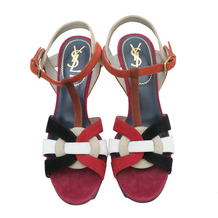 YSL Multicolor Suede Tribute Platform Sandal 38