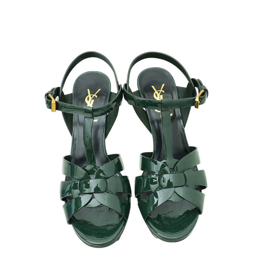 YSL Dark Green Tribute Sandal 35.5