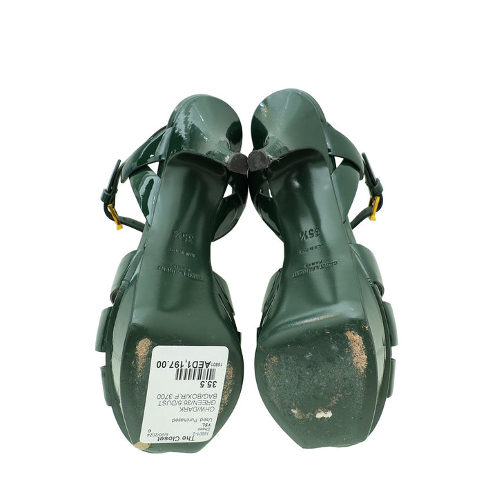 YSL Dark Green Tribute Sandal 35.5