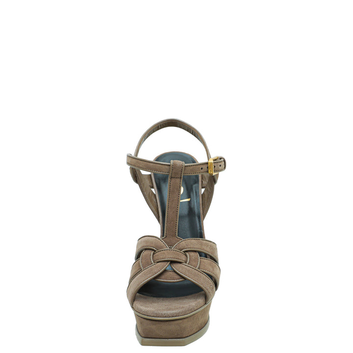 YSL Brown High Heeled Tribute Sandals 35.5