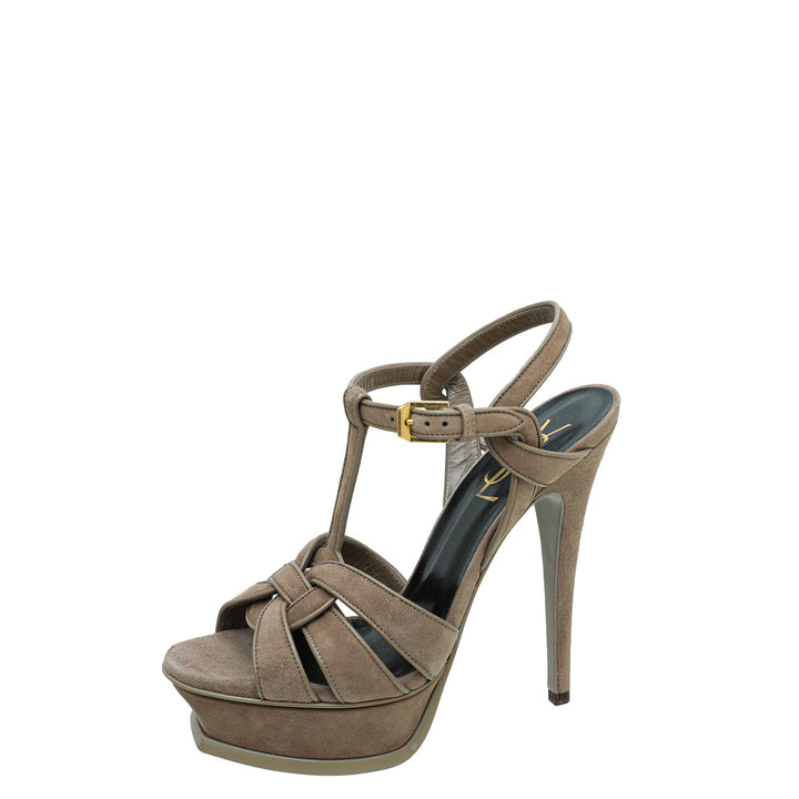 YSL Brown High Heeled Tribute Sandals 35.5
