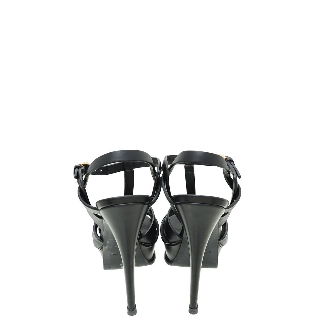 YSL Black Tribute Platform High Heeled Sandal 35