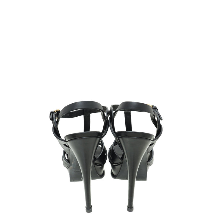 YSL Black Tribute Platform High Heeled Sandal 35