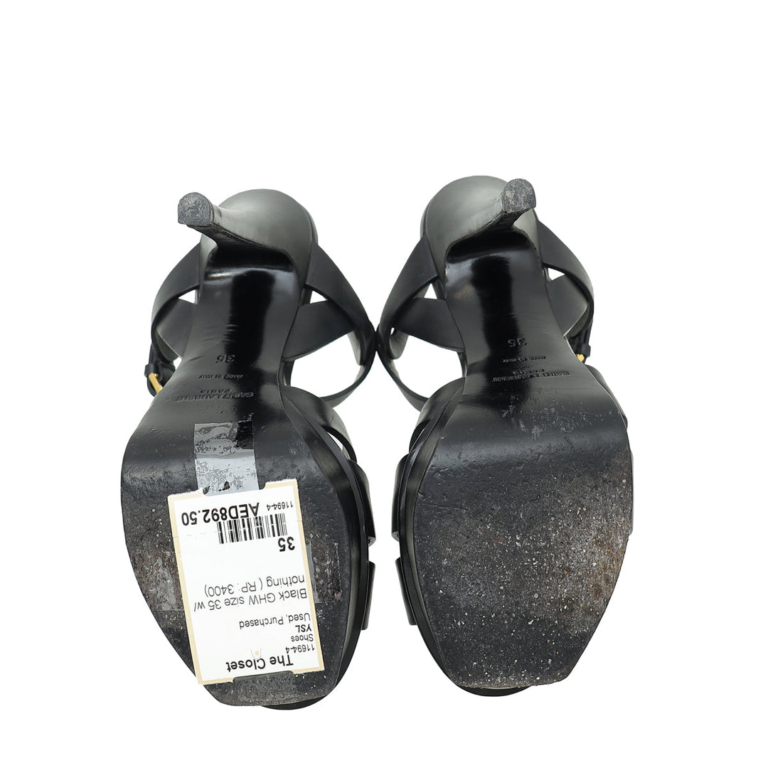 YSL Black Tribute Platform High Heeled Sandal 35