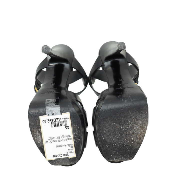 YSL Black Tribute Platform High Heeled Sandal 35