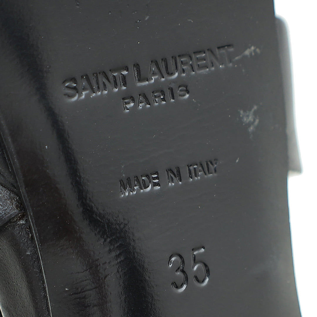 YSL Black Tribute Platform High Heeled Sandal 35