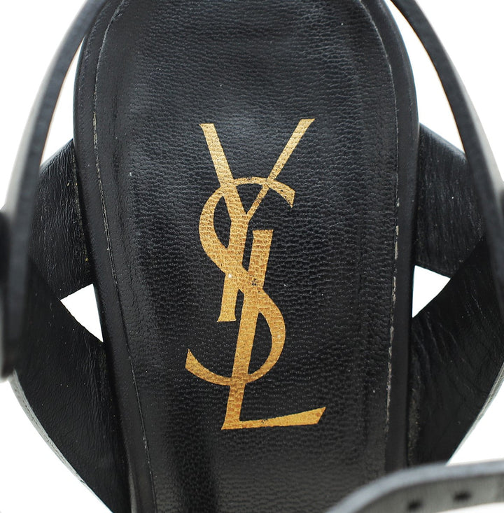 YSL Black Tribute Platform High Heeled Sandal 35