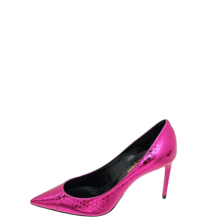 YSL Metallic Hot Pink Python Zoe Pumps 36.5