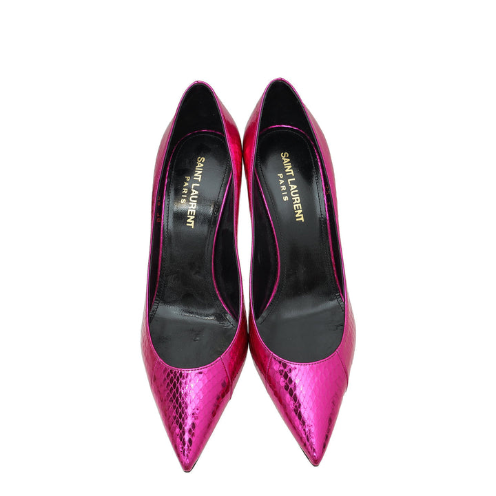 YSL Metallic Hot Pink Python Zoe Pumps 36.5
