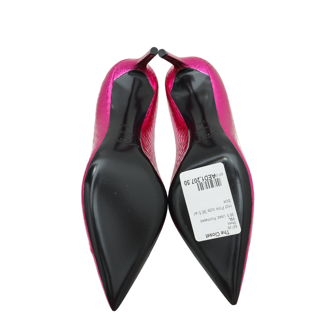 YSL Metallic Hot Pink Python Zoe Pumps 36.5