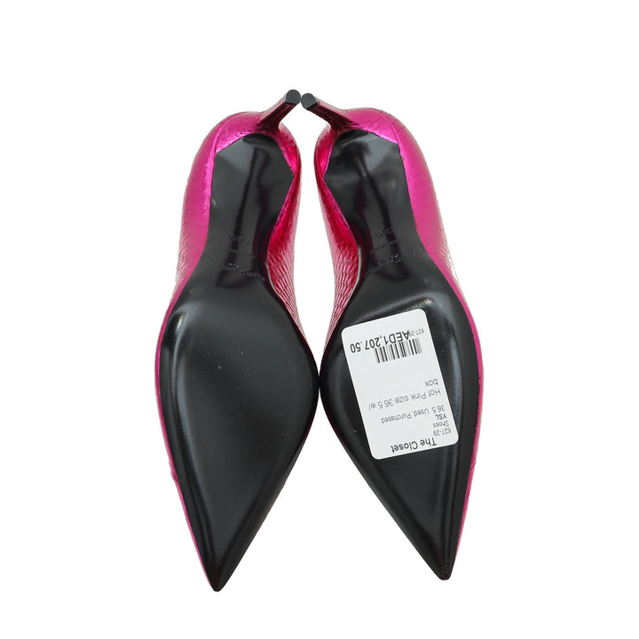 YSL Metallic Hot Pink Python Zoe Pumps 36.5