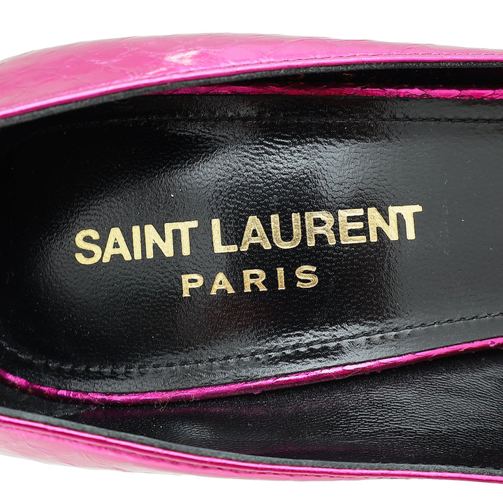 YSL Metallic Hot Pink Python Zoe Pumps 36.5