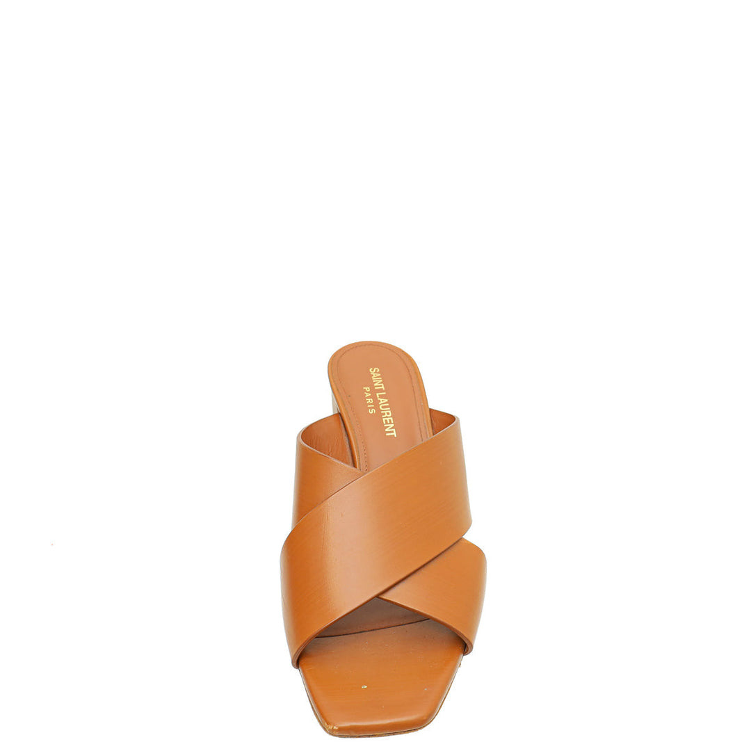 YSL Brown Loulou Criss Cross Mules 37.5