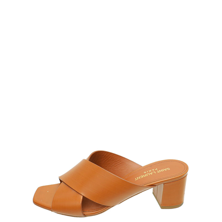 YSL Brown Loulou Criss Cross Mules 37.5