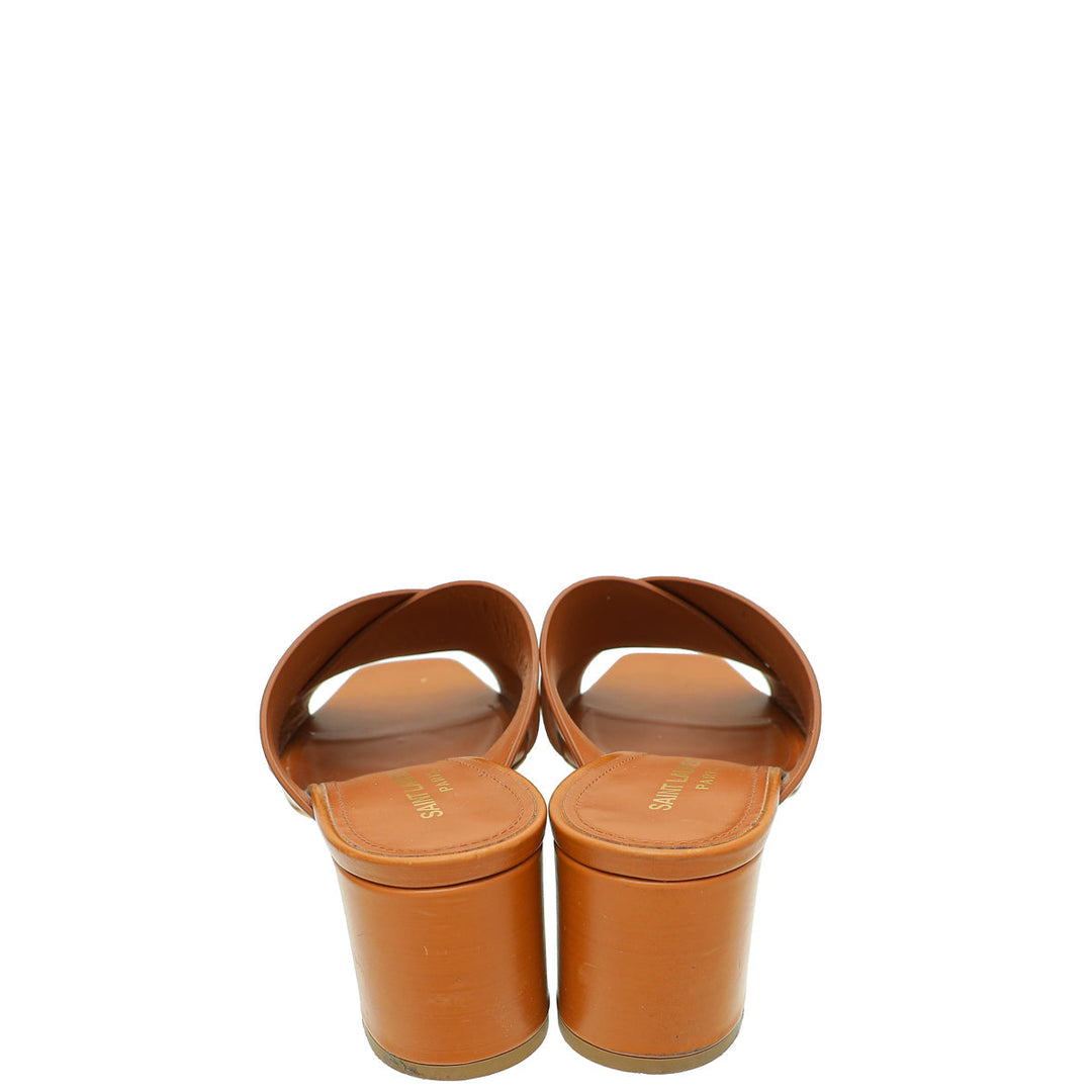 YSL Brown Loulou Criss Cross Mules 37.5