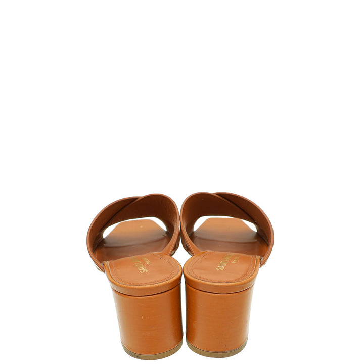 YSL Brown Loulou Criss Cross Mules 37.5