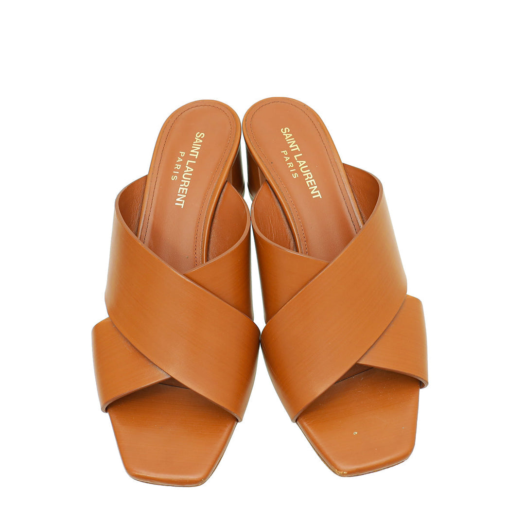 YSL Brown Loulou Criss Cross Mules 37.5