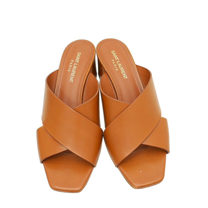 YSL Brown Loulou Criss Cross Mules 37.5
