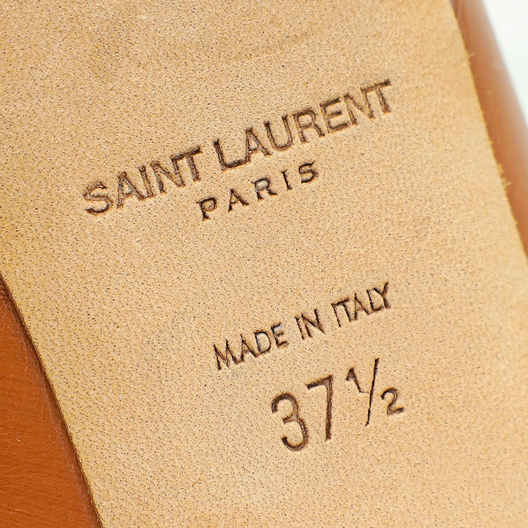 YSL Brown Loulou Criss Cross Mules 37.5