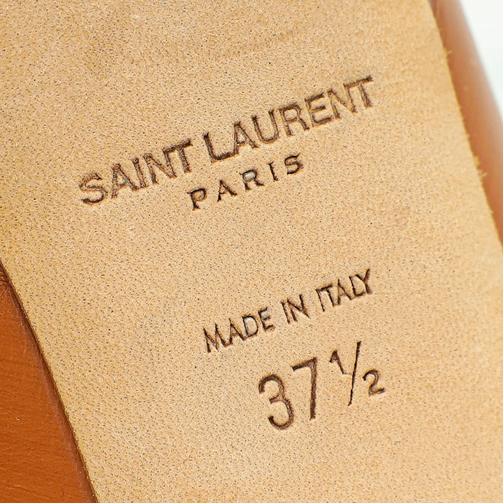 YSL Brown Loulou Criss Cross Mules 37.5