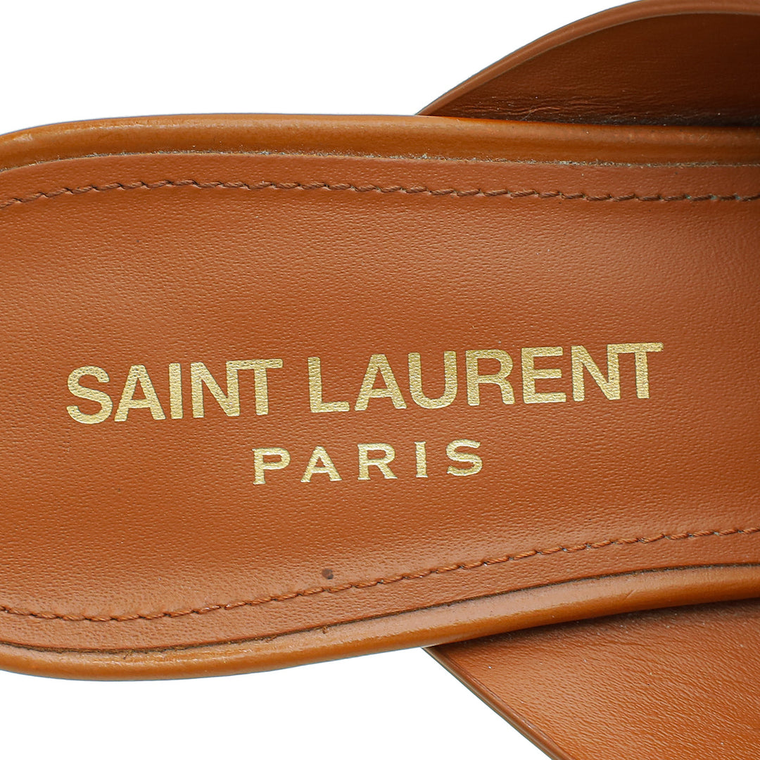 YSL Brown Loulou Criss Cross Mules 37.5