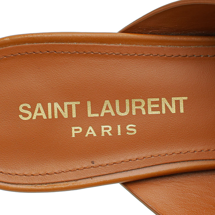 YSL Brown Loulou Criss Cross Mules 37.5