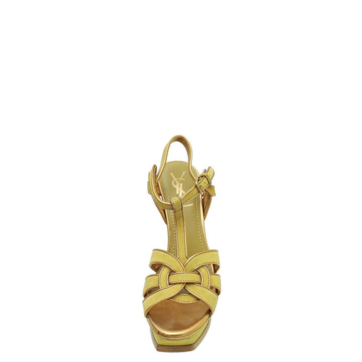 YSL Mustard Suede High Heeled Tribute Sandals 37.5