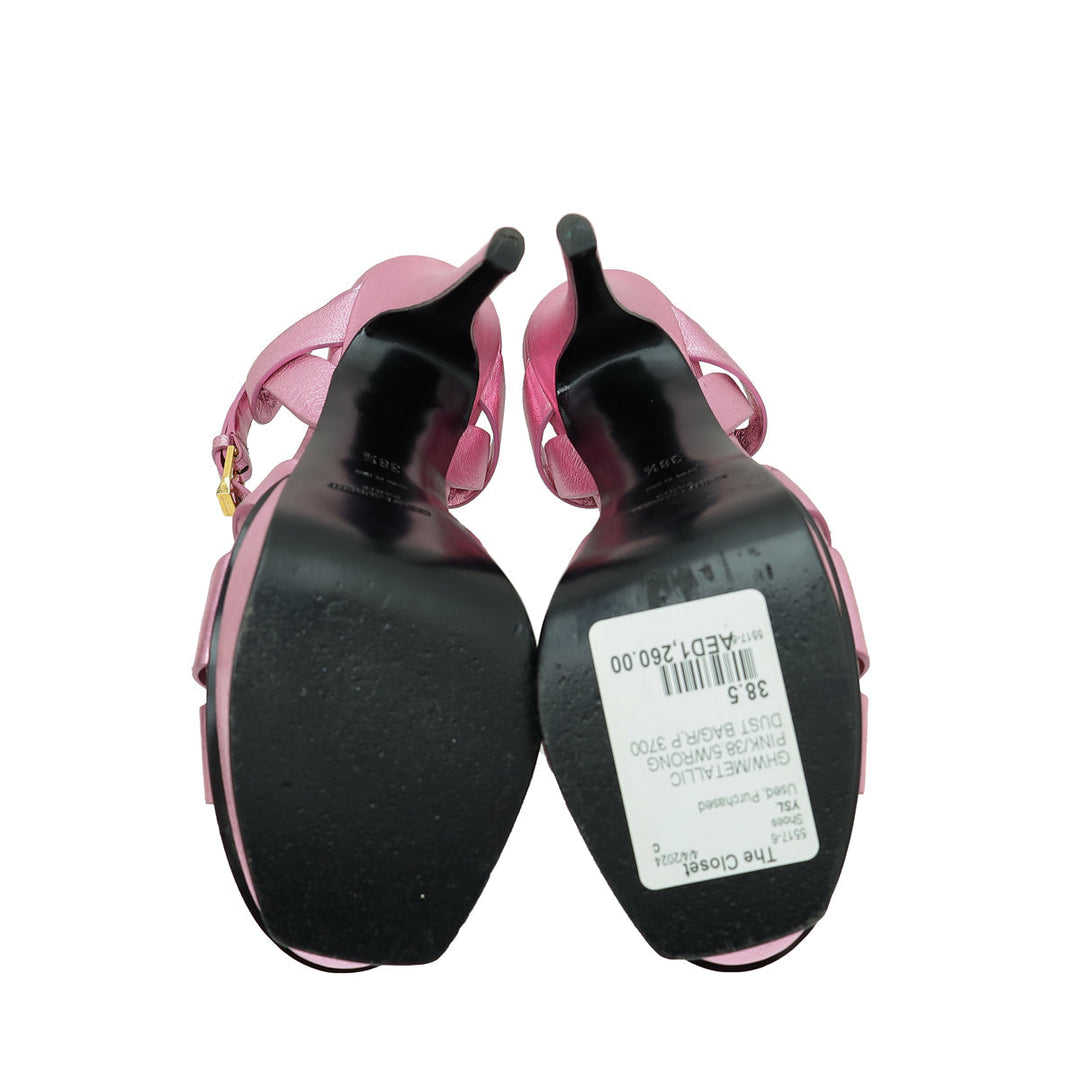 YSL Metallic Pink Tribute Sandal 38.5