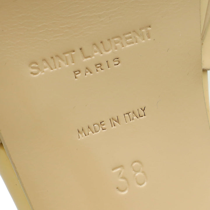 YSL Beige Mid Heel Tribute Sandal 38