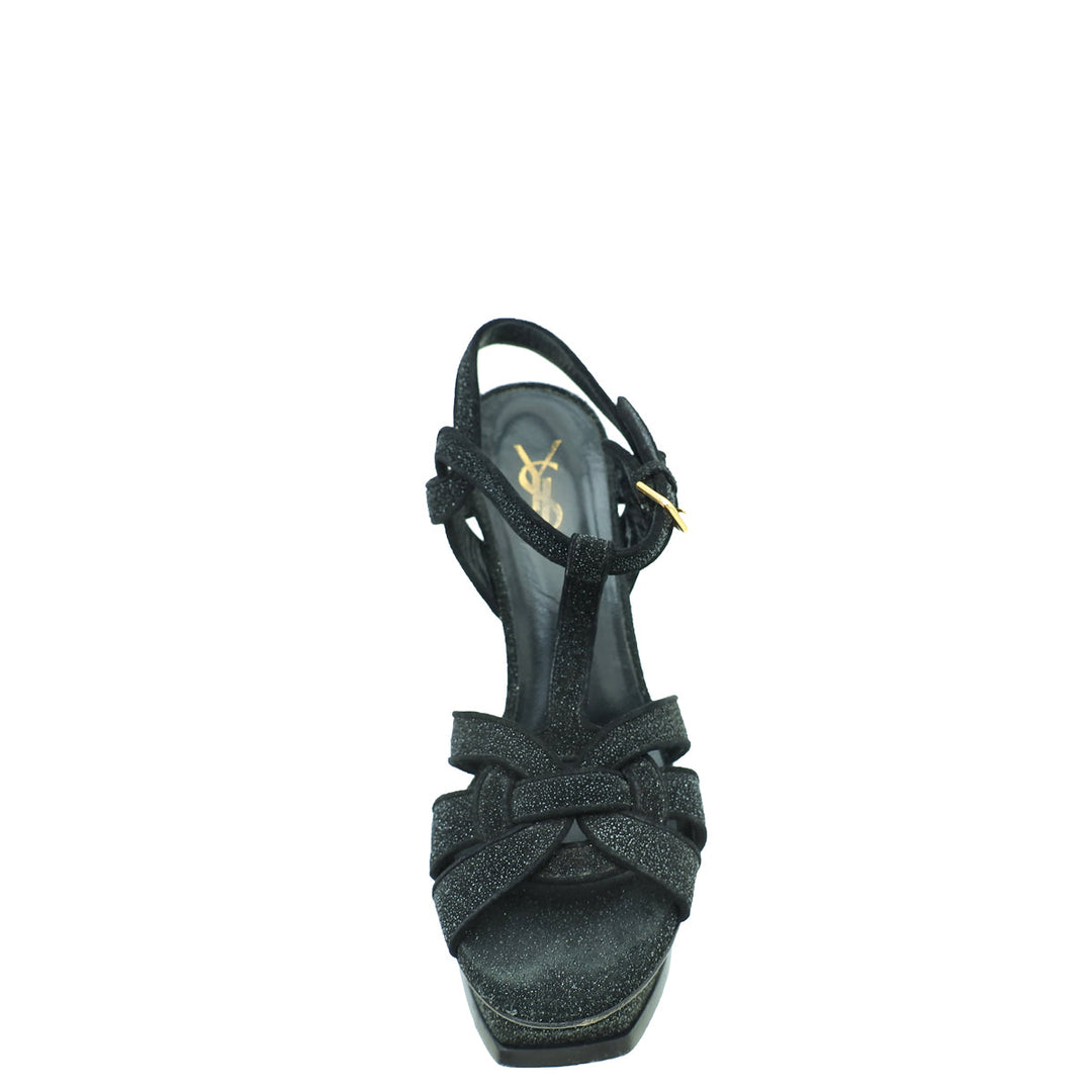 YSL Black Metallic Glitter Tribute Sandal 37