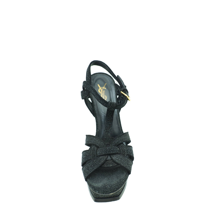 YSL Black Metallic Glitter Tribute Sandal 37