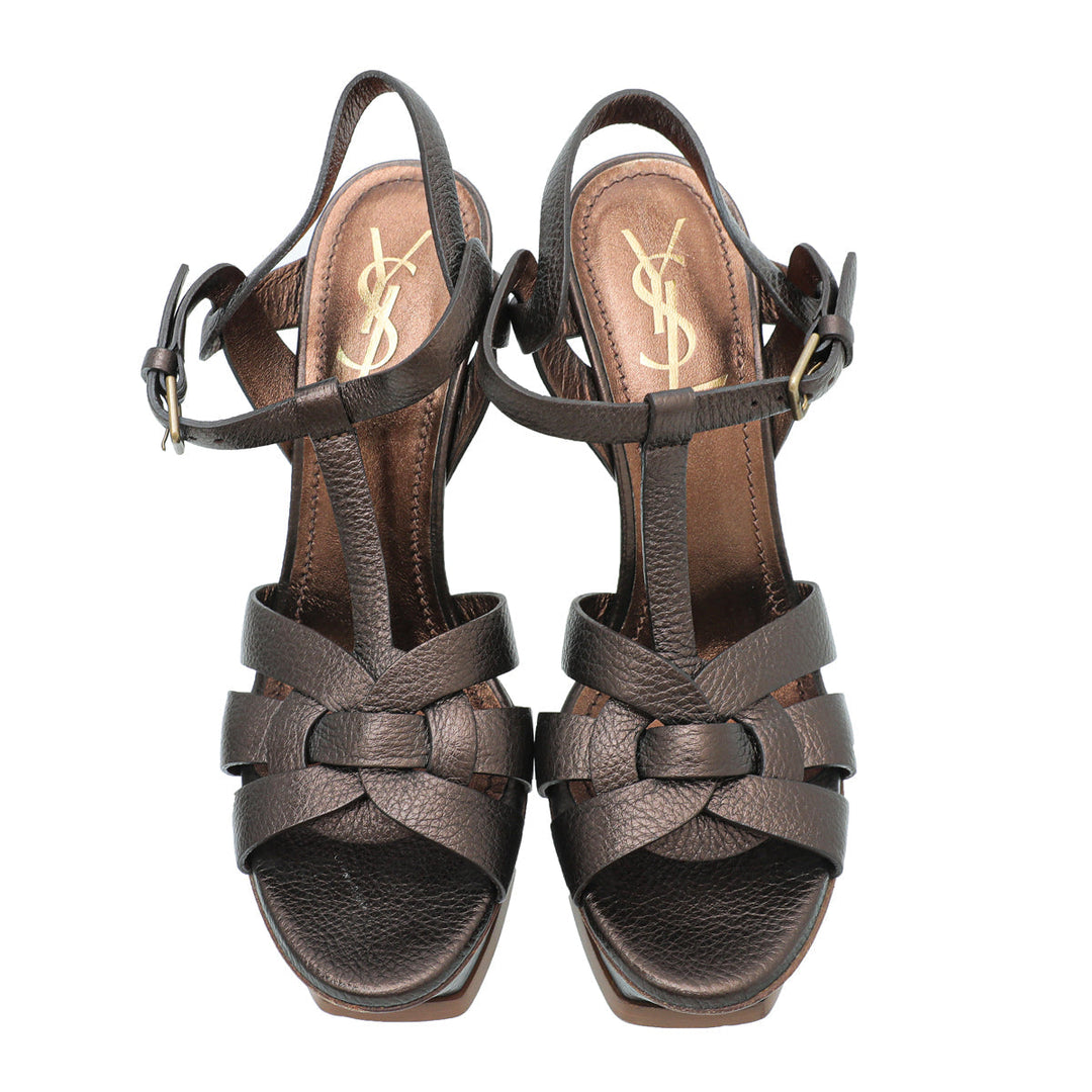 YSL Metallic Brown Tribute Sandal 38