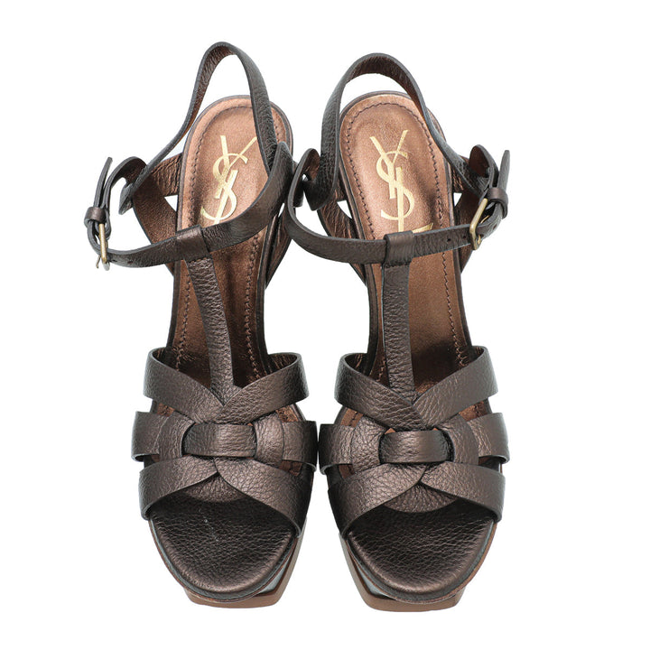 YSL Metallic Brown Tribute Sandal 38