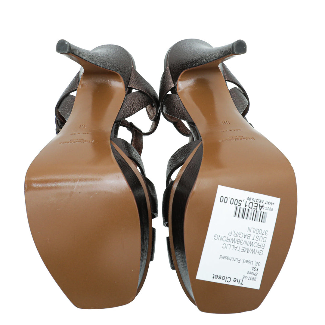 YSL Metallic Brown Tribute Sandal 38