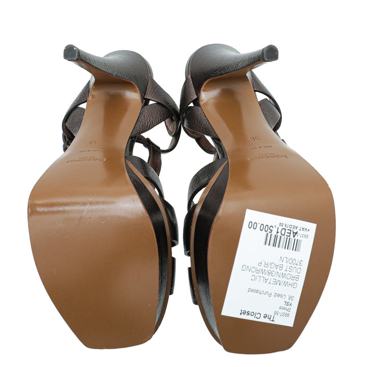 YSL Metallic Brown Tribute Sandal 38
