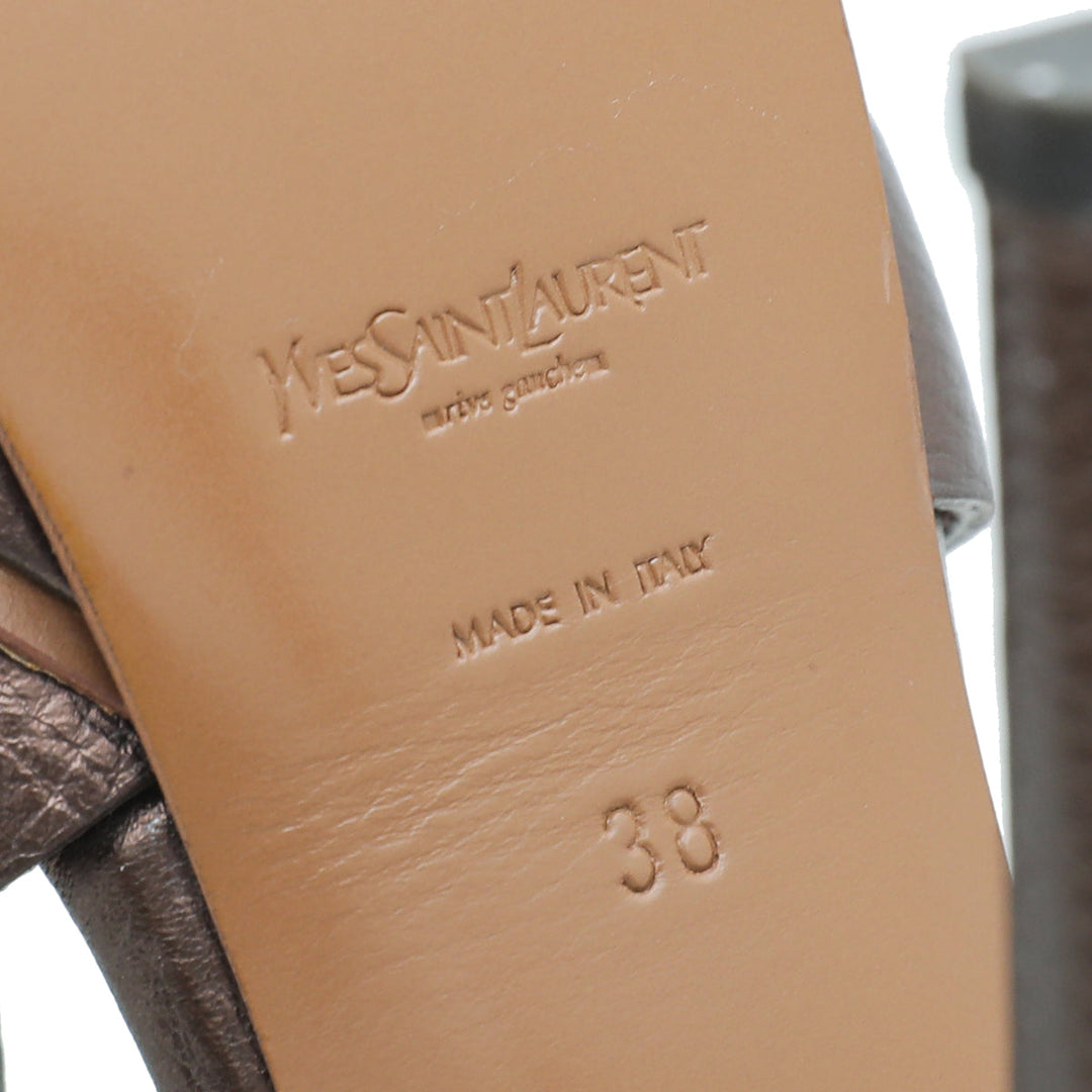 YSL Metallic Brown Tribute Sandal 38