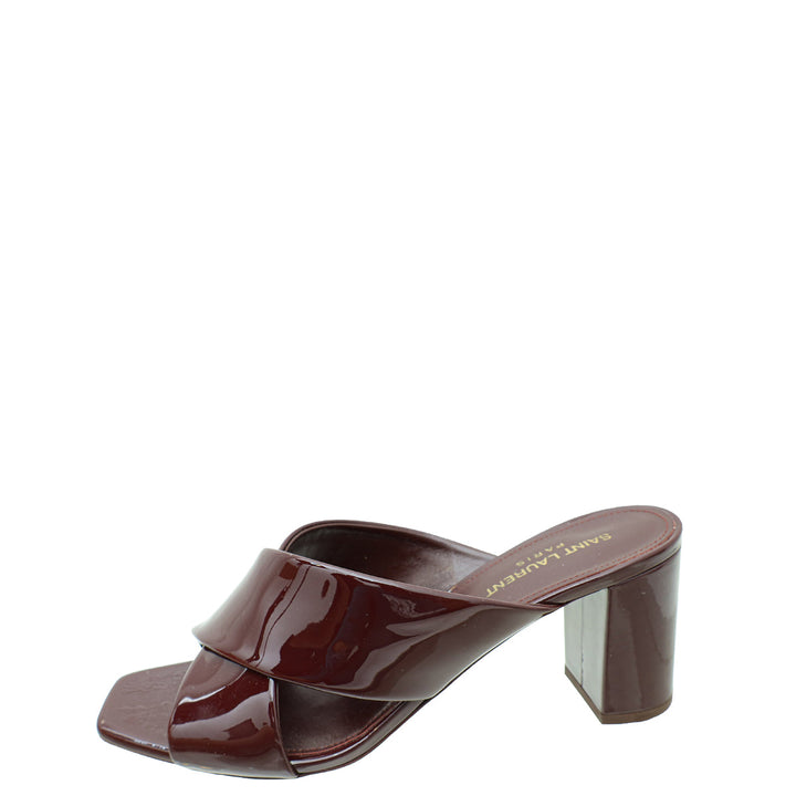 YSL Burgundy Loulou Criss Cross Sandals 39.5