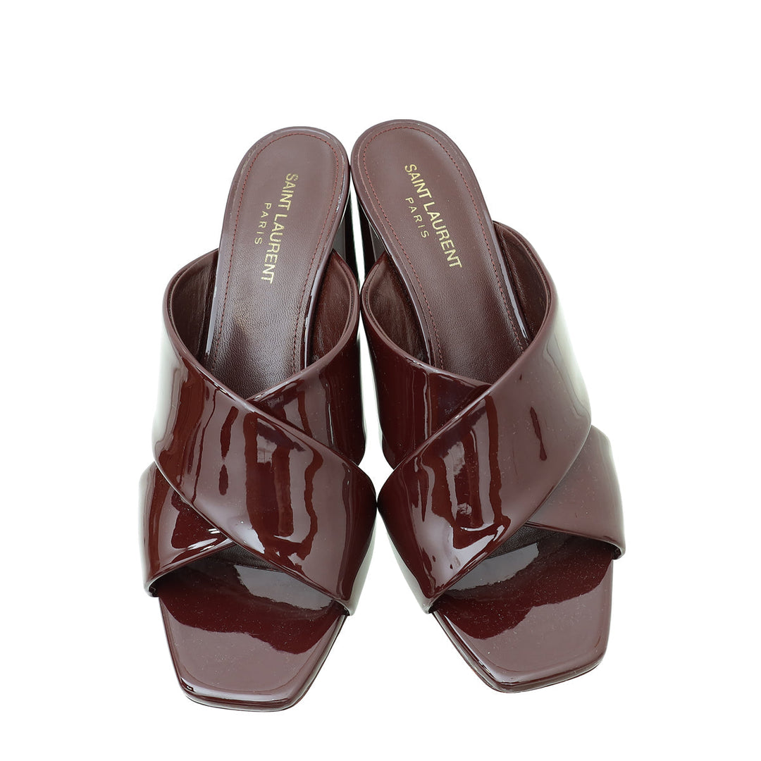 YSL Burgundy Loulou Criss Cross Sandals 39.5
