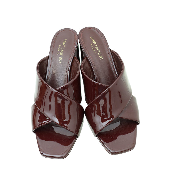 YSL Burgundy Loulou Criss Cross Sandals 39.5