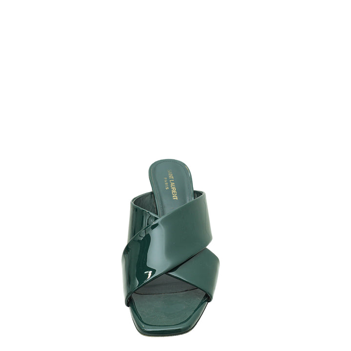 YSL Dark Green Loulou Criss Cross Sandals 39