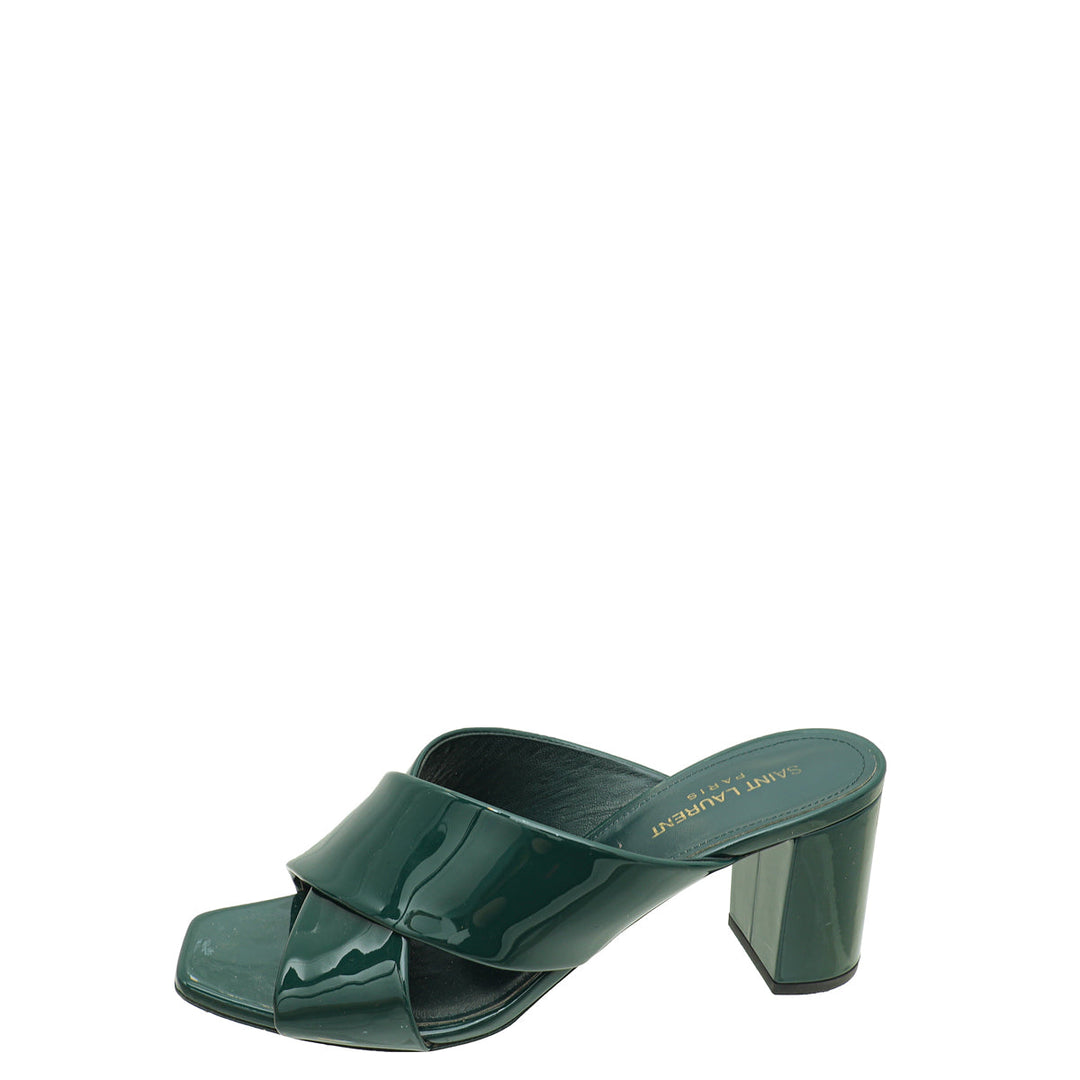 YSL Dark Green Loulou Criss Cross Sandals 39