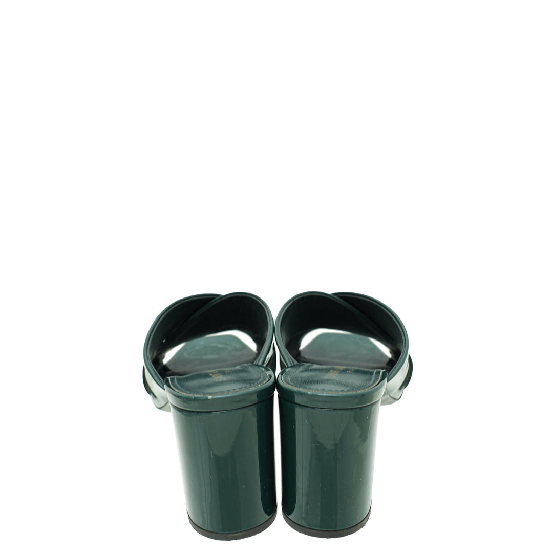 YSL Dark Green Loulou Criss Cross Sandals 39