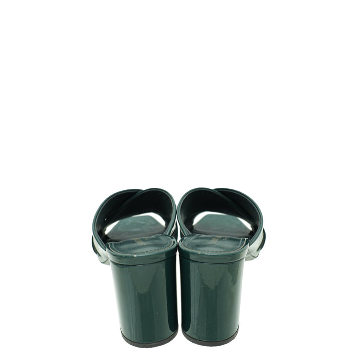 YSL Dark Green Loulou Criss Cross Sandals 39