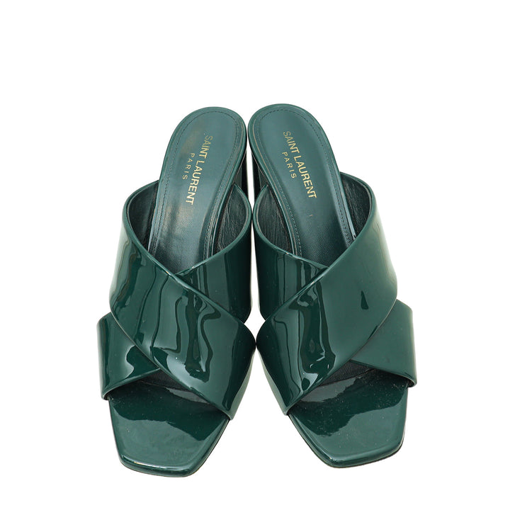 YSL Dark Green Loulou Criss Cross Sandals 39