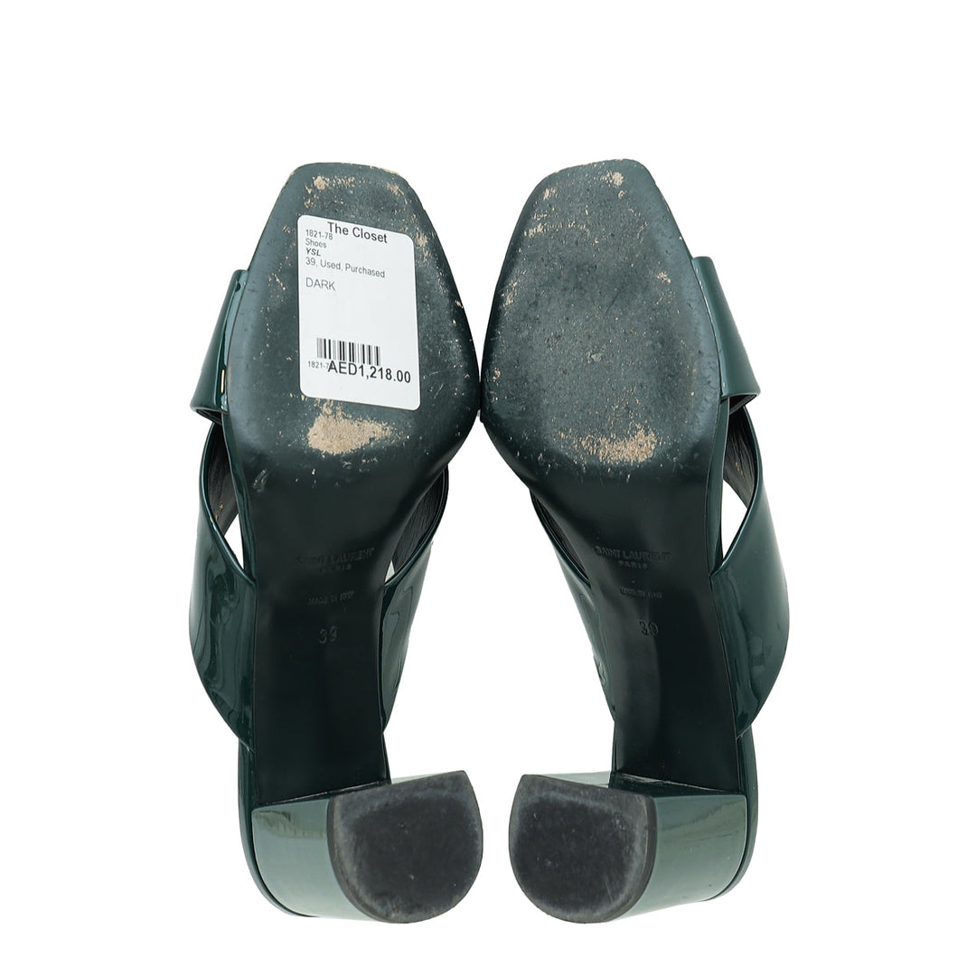 YSL Dark Green Loulou Criss Cross Sandals 39