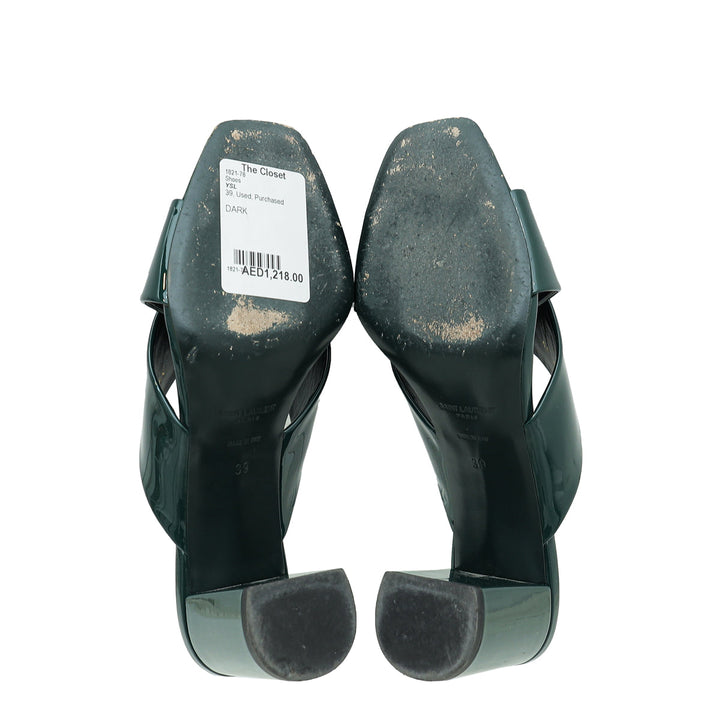 YSL Dark Green Loulou Criss Cross Sandals 39