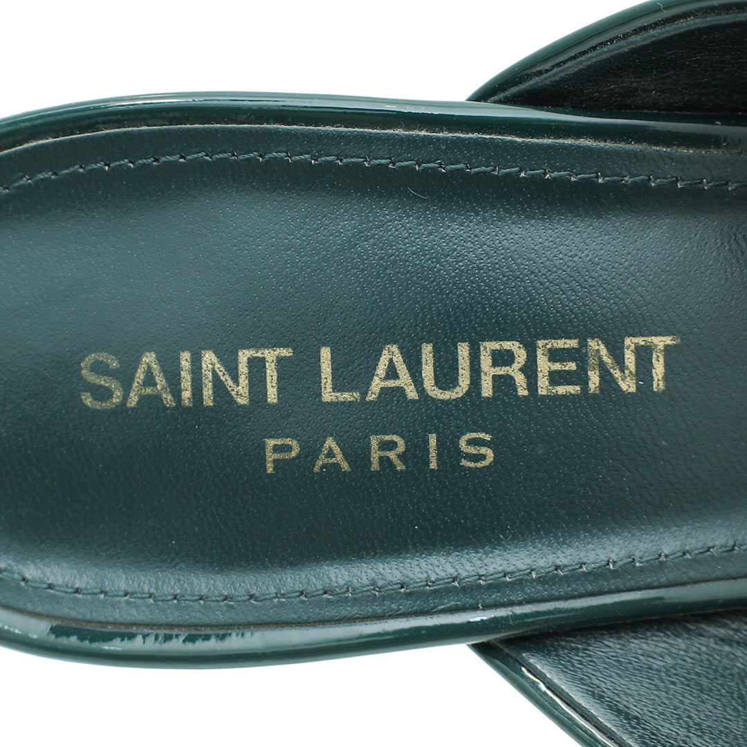 YSL Dark Green Loulou Criss Cross Sandals 39