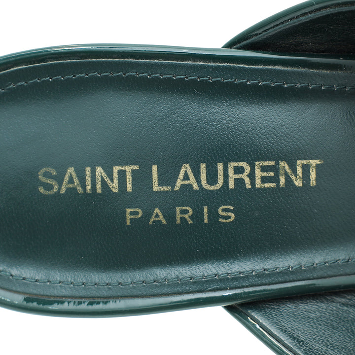 YSL Dark Green Loulou Criss Cross Sandals 39