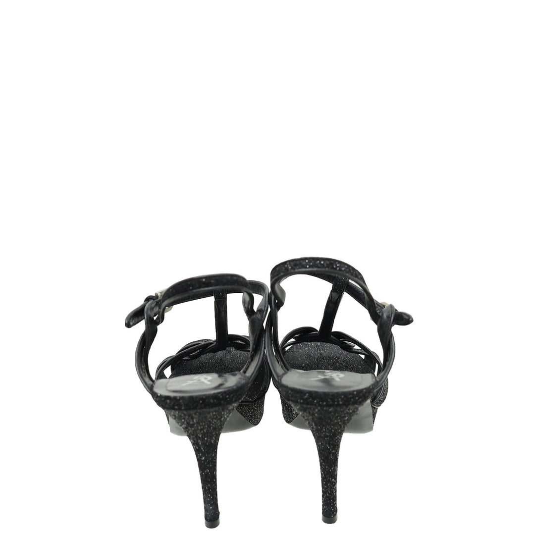 YSL Tribute Metallic Black Sandal 39