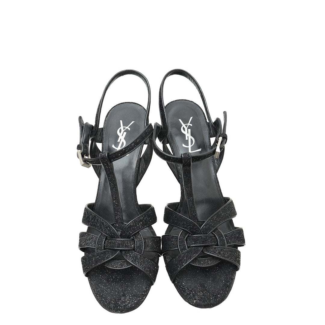 YSL Tribute Metallic Black Sandal 39